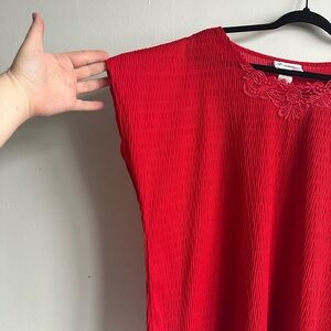 Vintage Joanna Plus Red Plissé Pleated Lace Neckline Blouse 22W 2X